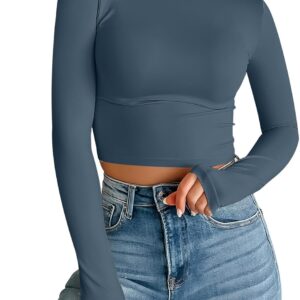 Trendy Queen Womens Long Sleeve Crop Tops Basic Slim Fitted Shirts Fashion 2025 Going Out Y2k Tops Teen Girl Clothes
