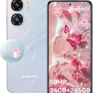 تلفن همراه Oukitel C58 Pro Unlocked - Android 14 تلفن همراه با 24 (6+18) GB+256GB/1TB TF EXPAND ، 6.7 "HD+صفحه نمایش 90Hz 50MP دوربین اصلی باتری 5150mah ، تلفن های هوشمند باتری 5150mAh ، OTG/Dual Sim/NFC/T -Mobile