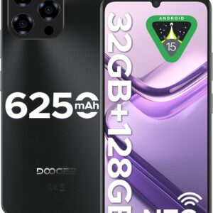 Doogee Note 58 Android 15 تلفن همراه قفل نشده ، 32 گیگابایت+ 128GB/2TB تلفن همراه با صفحه نمایش 6.75 "HD+ Waterdrop ، باتری 6250mAh ، تلفن هوشمند قفل شده 4G Dual Dual ، Widevine L1/NFC/OTG/Face Unlock ، سیاه