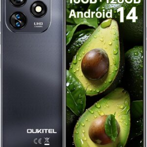 OUKITEL C51 ANDROID 14 تلفن هوشمند - 6.8 "HD+ تلفن های همراه باز نشده صفحه ، 18 گیگابایت+ 128 گیگابایت/SD 1TB ، تلفن های همراه باتری 5150mAh ، دوربین 13MP ، سه شکاف ، شناسه صورت/اثر انگشت ، GPS ، BT5.0 ، T -Mobile ، Black