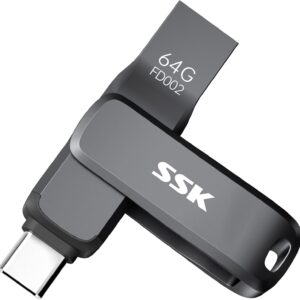SSK USB 3.2 Flash Drive 64 گیگابایتی ، حداکثر 200 مگابایت در ثانیه خواندن سرعت uSb C حافظه ، درایو دوتایی USB C با USB Type-C و USB A ، درایو قلم فلزی سیاه قوی برای تلفن های هوشمند ، تبلت ، مک ، لپ تاپ ، ماشین ، تلویزیون