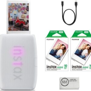 Fujifilm Instax Mini Link 3 چاپگر تلفن هوشمند | Clay White Bundled instax Mini Findy | 20 قرار گرفتن در معرض + پارچه تمیز کننده میکرو فیبر (3 مورد)