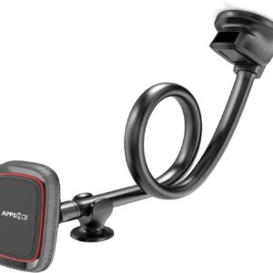 نگهدارنده تلفن اتومبیل مغناطیسی Apps2Car (بازوی طولانی انعطاف پذیر) تلفن شیشه جلو اتومبیل ضد لرزش (6 آهنربای قوی) نگهدارنده تلفن همراه برای ماشین (مورد دوستانه) سازگار با تبلت های تلفن های هوشمند آیفون