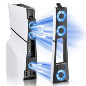 BRHE PS5 Slim Cooling Fan,Quiet Cooling System for PS5 Slim Digital/Discs Edition with 3 Fans/USB 3.0 Port,PS5 Slim Cooler Accessories with LED Light，Not for PS5 2020 and PS5 Pro