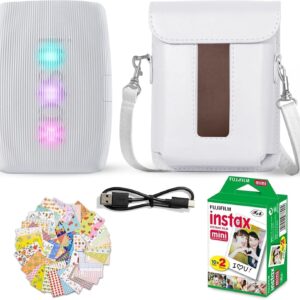 Fujifilm Instax Mini Link 3 چاپگر گوشی هوشمند Clay White + Pack Value Film Film (20 ورق) + بسته لوازم جانبی کرکره ، شامل. مورد محافظ ، 20 قاب برچسب ، کابل U USB