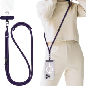 Auleep Universal Phone Lanyard corssbody ، بند تلفن ضد سرقت برای زنان و مردان ، تسمه گردن تلفن همراه قابل تنظیم برای همه آیفون و تلفن های هوشمند ، با 2 تلفن تلفن (فلزی و پلاستیک) ، بنفش