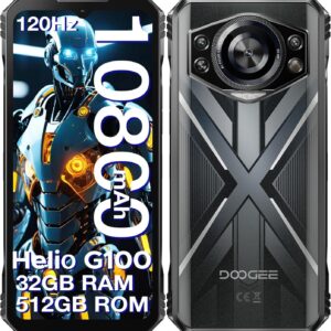 Doogee S Cyber Pro Smart Smartphone Unlocked ، 32 گیگابایتی+512 گیگابایتی تلفن ناهموار Android 14 ، 10800mAh باتری ، 6.6 "FHD+120Hz تلفن ضد آب ، 50MP+32MP ، IP68/IP69K/DUAL SIM/NFC/OTG/Face/Face/Face ، نقره