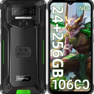 OUKITEL WP23 PLUS تلفن هوشمند ناهموار قفل تلفن های همراه 2025-24GB+256 گیگابایتی ، باتری 10600mAh ، تلفن هوشمند نمایش 6.52 '، دوربین 13MP ، 4G Dual Simid Android 14 Phone ، IP68/IP69K/NFC/GPS/T-Mobile ، Green Green