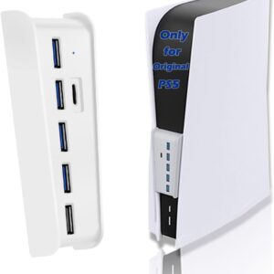 6 Port USB Hub for PS5 Accessories, High-Speed Expansion Hub Charger Splitter Adapter with 4 USB + 1 USB Charging Port + 1 Type C Port, Compatible with PlayStation 5 Console Front Jacks, White