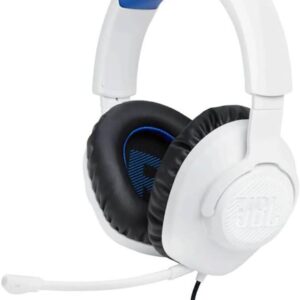 JBL Quantum 100p - هدست بازی بیش از حد گوش و سیم کشی با میکروفون قابل جدا شدن ، امضای کوانتومی ، راحتی فوم حافظه ، سازگار با صدای فراگیر ویندوز صوتی (سفید)