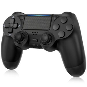 MOOGOLE Wireless Controller Compatible with PS4, with Vibration Feedback/Motion Sensing/Touchpad/Light Bar/Speaker/3.5mm Headphone Jack/Share (Black)