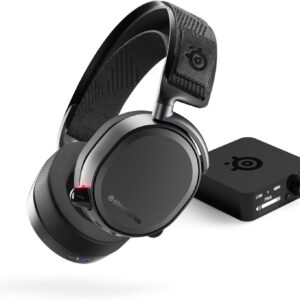 steelseries arctis pro هدست بازی بی سیم - Fidelity High 2.4 گیگاهرتز بی سیم - بلوتوث قابل مخلوط - باتری دوتایی بدون توقف - ایستگاه پایه OLED - میکروفن لغو نویز AI - PC ، PS5 ، PS4 ، موبایل - سیاه