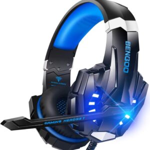 هدست بازی استریو Bengoo G9000 برای کنترلر PS4 PC Xbox One PS5 ، لغو سر و صدا بیش از هدفون گوش با میکروفون ، چراغ LED ، صدای فراگیر 7.1 ، گوشواره های حافظه نرم برای Nintendo Xbox Series X |