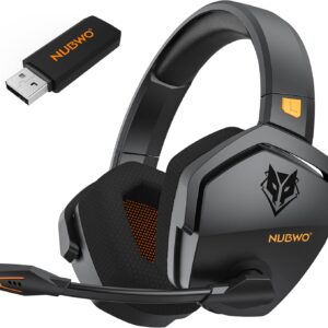 Nubwo G06 هدست بازی بی سیم دوتایی با میکروفون برای PS5 ، PS4 ، PC - 23MS AUDIO LOW LATENCY - 100 ساعت زمان پخش - درایورهای 50 میلی متر (سیاه -نارنجی)