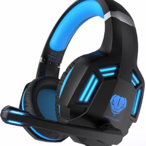 هدست بازی برای PS4 ، PC ، Xbox One ، PS5 ، برای Nintendo Switch ، هدفون های گوش با صدای فراگیر استریو ، میکروفون با سر و صدا ، چراغ های LED برای بزرگسالان بچه ها ، آبی سیاه