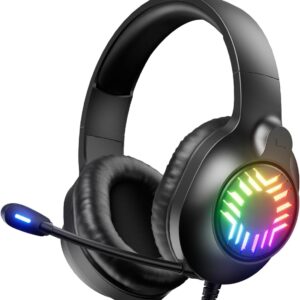 هدست بازی استریو ، هدفون بازی های سیمی بیش از گوش ، میکروفن لغو سر و صدا ، 9 رنگ شیب دار RGB Ligh ، گوشواره های حافظه نرم برای رایانه شخصی ، کنترل کننده های Xbox One/Series PS5 PS4 ، Nintendo (سیاه)