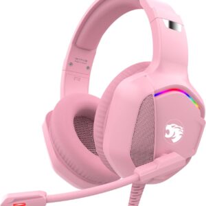 هدست بازی با میکروفون برای رایانه های شخصی ، Xbox One Series X/S ، PS4 ، PS5 ، Switch ، نویز سیمی استریو هدفون های گوش بیش از حد با میکروفون ، RGB ، برای رایانه ، لپ تاپ ، مک ، نینتندو ، گیمر (صورتی)