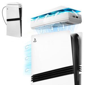 PS5 Pro Console Cooling Fan with Dust Cover Colorful LED Light for PS5 Pro Console Disc Edition & Digital Edition Silent Absorb Fan Cooler with 2 USB Port PlayStation 5 Pro Cooling System