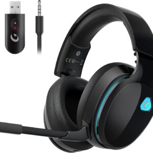 2.4GHz Wireless Gaming Headphones for PS5, PS4 Fortnite & Call of Duty/FPS Gamers, PC, Nintendo Switch, Bluetooth 5.3 Gaming Headset with Noise Canceling Mic, Stereo Sound, 40+Hr Battery -Black