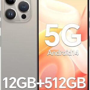 تلفن های قفل نشده P15 Promax ، تلفن همراه صفحه نمایش 6.8 "HD با Android 14 ، 12GB+512GB ، 108MP+48MP دوربین قفل شده با قفل تلفن هوشمند ، باتری 6800mAh/5G/Dual Sim/Face ID/GPS ، خاکستری