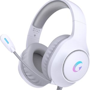 هدست بازی CM7002 برای PS5 ، PS4 ، PC ، MAC ، SWITCH ، سری Xbox ، هدفون بازی RGB صدا با میکروفون لغو نویز ، درایورهای پویا 50 میلی متر ، جک صوتی 3.5 میلی متر ، سفید سبک