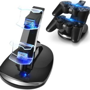 TNP Compatible with PS3 Controller Charger Stand for Sony Playstation 3 Controller compatible with Dualshock 3 Charging, 2 Tier Docking Station Stand and 2 USB PS3 Cable ports with LED Indicators
