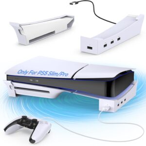 KOVA Horizontal Stand for PS5 Pro/PS5 Slim Console with 4-Port USB Hub, Base Holder for PlayStation 5 Accessories, Skate for PS5 Slim Disc & Digital Edition Controller Charging(White)