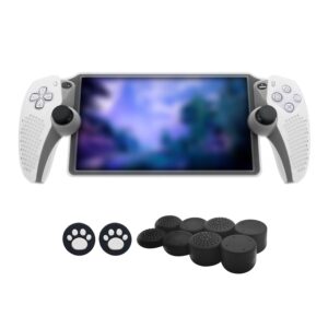 MOJOXR Silicone Protective Cover and Stick Caps Compatible with PlayStation Portal, Anti-Slip Protector Case and 10 Thumb Grip Caps Accessories for PS Portal Remote Player(White)