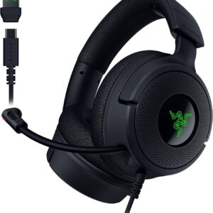 هدست بازی سیمی Razer Kraken V4 X: 40 میلی متر درایور - میکروفن قلبی - کوسن های فوم حافظه - روشنایی Chroma RGB - نوع C & Type A کابل - برای رایانه ، Mac ، PS5 ، Nintendo Switch ، Deck Deck ، تلفن هوشمند
