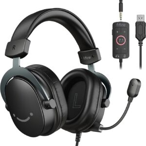 هدست بازی Fifine PC ، هدست USB با صدای فراگیر 7.1 ، میکروفون قابل جدا شدن ، جعبه کنترل ، هدفون 3.5 میلی متری جک ، هدفون سیمی بیش از گوش برای PS5/Xbox/Switch ، Black-Ampligame H9