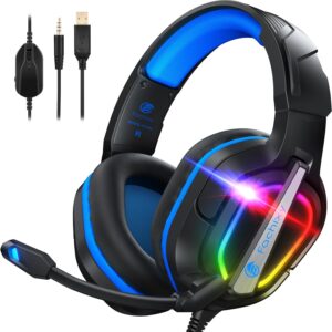 هدست بازی Fachixy FC200 PC برای PS4 ، PS5 ، Switch ، Xbox One ، Mac ، هدفون لغو سر و صدا با میکروفون ، هدست رایانه ای با جک 3.5 میلی متر و RGB Light