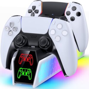 PS5 Controller Charger Station Compatible with DualSense & Edge Controllers, PS5 Charging Station with RGB Light & LED Indicator for PlayStation 4 Cooling Systems