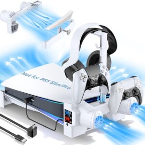 PS5 Horizontal Stand with 3-Level Cooling Fans for PlayStation 5 Console, PS5 Accessories Controller Charging Station for PS5 Edge Controller, PS5 Cooling Station (Not Fit PS5 Slim/PS5 Pro)