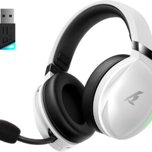هدست بازی بی سیم UG-06 با صدای فراگیر سه بعدی ، هدفون بازی بی سیم 2.4 گرم با بلوتوث 5.4 ، میکروفن لغو نویز ENC ، درایور 50 میلی متر ، هدست باتری 65H برای PS5 ، PS4 ، PC ، Mac ، White