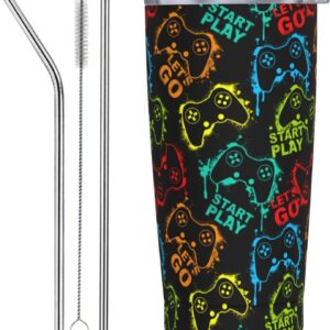 فنجان بازی Tumbler Yobvec با درب و نی ، 20 اونس استیل ضد زنگ عایق بندی شده گیمر لیوان لوازم جانبی بازی