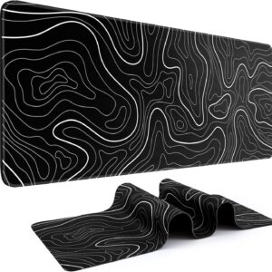 Mouse Pad Gaming Mousepad Mousepad 31.5 x 11.8in پد بزرگ ماوس برای صفحه کلید و ماوس با پایه لاستیکی ضد لغزش ، صفحه صفحه کلید XL MOUSE MAT برای خانه و دفتر （سیاه با خط توپوگرافی سفید）