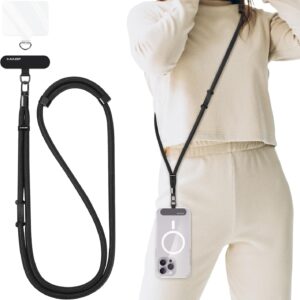 Auleep Universal Phone Lanyard Corssbody ، تسمه تلفن ضد سرقت برای زنان و مردان ، تسمه گردن تلفن همراه قابل تنظیم برای همه آیفون و تلفن های هوشمند ، با 2 تلفن تلفن (فلزی و پلاستیک) ، سیاه
