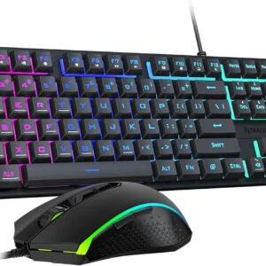 Redragon به روز شده صفحه کلید و ماوس بازی S107 ، صفحه کلید بازی RGB و 5000 DPI Mouse Combo با موش های قابل برنامه ریزی با 25 کلید ، 1K Hz قابل برنامه ریزی با نرم افزار ، Plug & Play to PC ، لپ تاپ (ارتقاء)