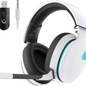 هدست بازی بی سیم 2.4 گیگاهرتز برای PS5 ، PS4 Fortnite & Call of Duty/FPS Gamers ، PC ، Nintendo Switch ، بلوتوث 5.3 هدفون بازی با میکروفون لغو نویز ، صدای استریو ، باتری 40+HR -سفید