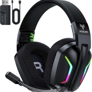 هدست بازی های بی سیم برای رایانه های شخصی ، PS5 ، PS4 ، سوئیچ ، MAC ، هدفون بازی بی سیم 2.4 گیگاهرتز با میکروفون لغو نویز ENC ، بلوتوث 5.4 ، روشنایی خنک ، باتری 50H ، درایورهای 50 میلی متر