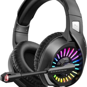 هدست بازی Ziumier با میکروفون ، سازگار با لپ تاپ PS4 PS5 Xbox One PC ، هدفون بیش از حد گوش با نور LED RGB ، میکروفن لغو نویز ، صدای فراگیر 7.1 استریو
