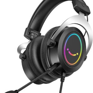 هدست های بازی RGB Fifine ، هدفون های راحت بیش از حد با میکروفون ، اتصال جک صوتی سیمی ، گوشواره های چرمی منفعل-نویز-کاردستی ، برای PC PS4 PS5 Xbox Gamer Ampligame H3