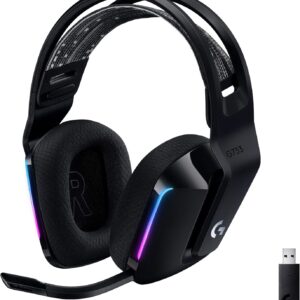 هدست بازی بی سیم Logitech G733 Lightspeed ، پیشانی تعلیق ، LightSync RGB ، Blue Vo! CE Mic ، Pro-G Audio-Black ، Headse Gaming بی سیم ، PC ، PS5 ، PS4 ، Switch سازگار