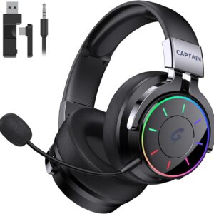 هدست بازی بی سیم 2.4 گیگاهرتز برای رایانه های شخصی ، PS5 ، PS4 - RGB Light ، باتری 60 ساعته ، 7.1 صدای فراگیر ، هدفون بازی بلوتوث 5.4 با میکروفون (سیاه)