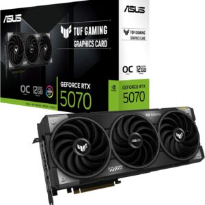 ASUS TUF GAMING GEFORCE RTX ™ 5070 12GB GDDR7 OC EDITION کارت گرافیک بازی (PCIE® 5.0 ، HDMI®/DP 2.1 ، 3.125-SLOT ، اجزای درجه نظامی ، پوشش PCB محافظ ، طرفداران فناوری محوری)