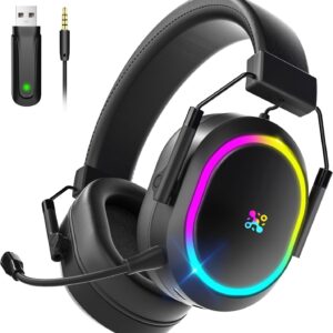 هدست بازی بی سیم برای PS5 PS4 ، بلوتوث 2.4 گیگاهرتز هدفون ارگونومیک سبک با میکروفن لغو سر و صدا ، 23MS صوتی با تأخیر کم ، 50 ساعت و هدست گیمر صدای فراگیر برای سوئیچ لپ تاپ PC