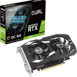 ASUS DUAL NVIDIA GEFORCE RTX 3050 6GB OC EDITION کارت گرافیک بازی-PCIE 4.0 ، 6GB GDDR6 حافظه ، HDMI 2.1 ، DisplayPort 1.4a ، طراحی 2-SLOT ، طراحی فن فناوری محوری ، فناوری 0DB ، براکت استیل