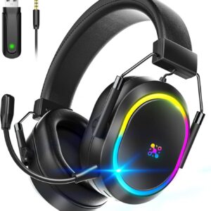 هدست بازی بی سیم برای PS5 PS4 ، هدفون بلوتوث 2.4 گیگاهرتز با میکروفن لغو سر و صدا ، 23MS صوتی با تأخیر کم ، 50 ساعت و هدست گیمر حافظه صدا فراگیر برای سوئیچ ، لپ تاپ ، موبایل ، MAC